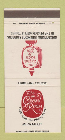 Matchbook Cover - Crown Room English Pub Milwaukee WI 30 Strike