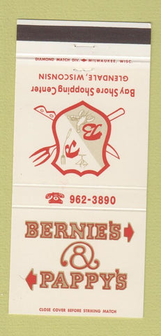 Matchbook Cover - Bernie's & Pappy's Glendale WI restaurant 30 Strike