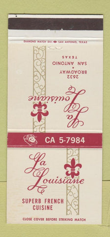 Matchbook Cover - La Louisiane Restaurant French San Antonio TX 30 Strike