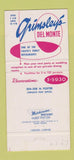 Matchbook Cover - Grimsley's Del Monte Restaurant 30 Strike