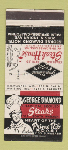 Matchbook Cover - George Diamond Steak House Antioch IL 30 Strike