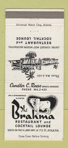 Matchbook Cover - The Brahma Restaurant Ocala FL 30 Strike