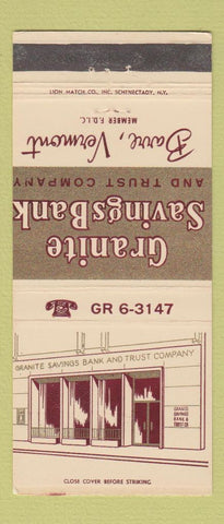 Matchbook Cover - Granite Savings Bank Barre VT 30 Strike
