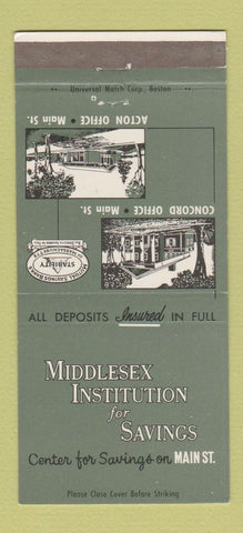 Matchbook Cover - Middlesex Savings Acton Concord MA 30 Strike