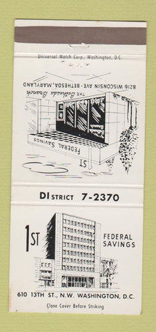 Matchbook Cover - 1st Federal Savings Washington DC 30 Strike