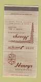 Matchbook Cover - Henry's Restaurants Newport Beach CA 30 Strike