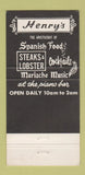 Matchbook Cover - Henry's Restaurants Newport Beach CA 30 Strike