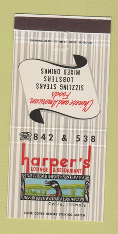 Matchbook Cover - Harper's Restaurant Cairo IL 30 Strike