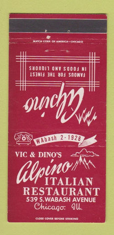 Matchbook Cover - Alpino Italian Restaurant Chicago IL 30 Strike