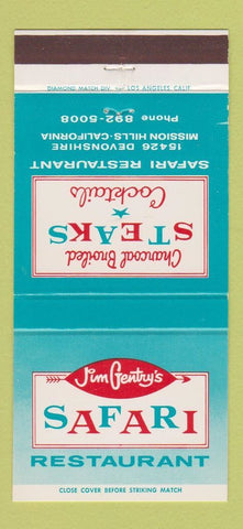 Matchbook Cover - Jim Gentry's Safari Restaurant Mission Hills CA 30 Strike