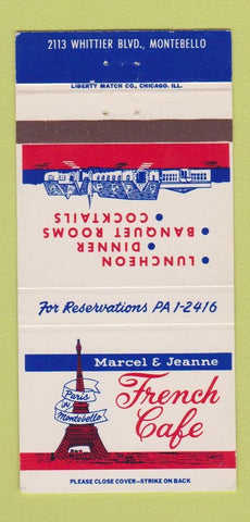 Matchbook Cover Marcel & Jeanne French Cafe Montebello CA Eiffel Tower 30 Strike