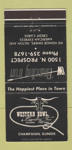 Matchbook Cover - Western Bowling Champaign IL Branding Iron 30 Strike