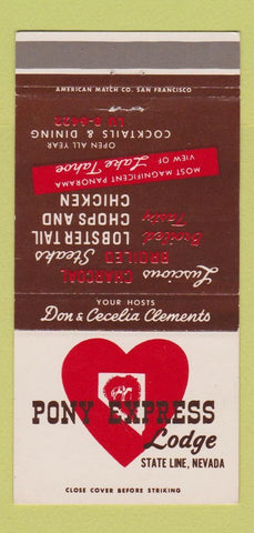 Matchbook Cover - Pony Express Lodge State Line NV 30 Strike