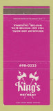 Matchbook Cover - King's Retreat Restaurant Motel Whittier CA 30 Strike