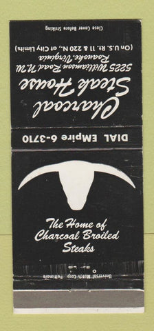 Matchbook Cover - Charcoal Steak House Roanoke VA 30 Strike