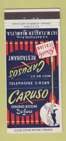 Matchbook Cover - Caruso's Italian Restaurant Miami FL 30 Strike