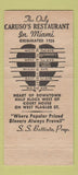 Matchbook Cover - Caruso's Italian Restaurant Miami FL 30 Strike