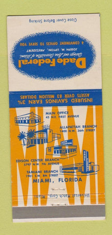 Matchbook Cover - Dade Federal Savings Miami FL 30 Strike