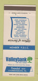 Matchbook Cover - Valleybank and Trust Chambersburg PA 30 Strike