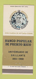 Matchbook Cover - Banco Popular De Puerto Rico 1968 30 Strike