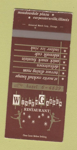 Matchbook Cover - Winter Garden Carpentersville IL WEAR SAMPLE 30 Strike