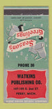 Matchbook Cover - Watkins Publishing Perry MI low phone # Christmas 30 Strike