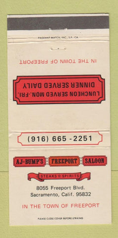Matchbook Cover - AJ Bump's Freeport Saloon Sacramento CA 30 Strike