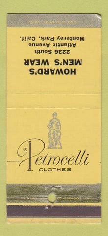Matchbook Cover - Petrocelli Clothes Men's Monterey Park CA Howard's 30 Strike