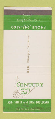 Matchbook Cover - Century Country Club Phoenix AZ WEAR 30 Strike