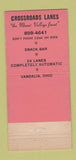 Matchbook Cover - Crossroads Lanes Bowling Vandalia OH 30 Strike