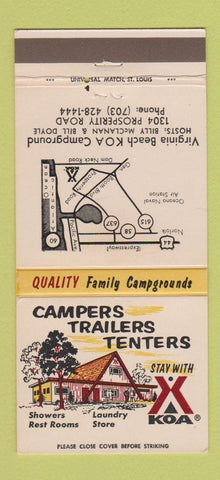 Matchbook Cover - KOA Camping Virginia Beach VA 30 Strike