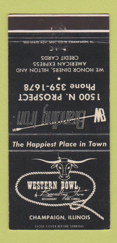 Matchbook Cover - Western Bowling Champaign IL Branding Iron 30 Strike