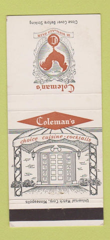 Matchbook Cover - Coleman's St Paul MN 30 Strike