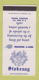 Matchbook Cover - Stokesay Reading PA restaurant 30 Strike