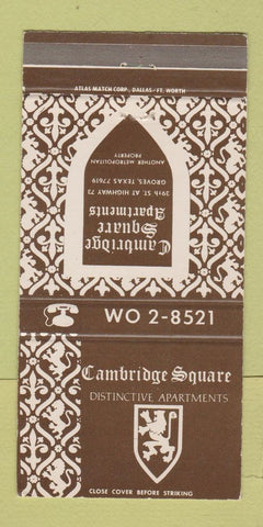 Matchbook Cover - Cambridge Square Apartments Groves TX 30 Strike