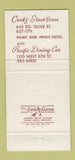 Matchbook Cover - Wes Idol's Cook's Steak House Los Angeles? WEAR 30 Strike