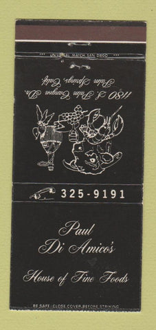 Matchbook Cover - Paul Di Amico's Restaurant Palm Springs CA 30 Strike