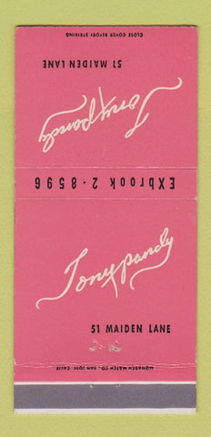 Matchbook Cover - Tony Pandy Bar Grill 30 Strike