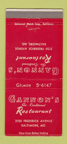 Matchbook Cover - Cannon's Restaurant Baltimore MD 30 Strike