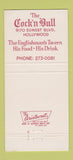 Matchbook Cover - Cock n Bull Hollywood CA restaurant 30 Strike