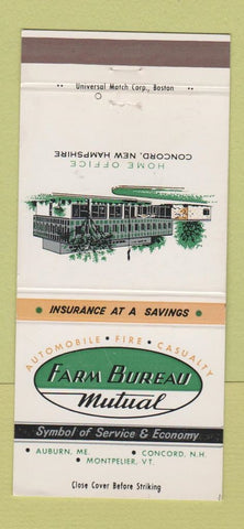 Matchbook Cover - Farm Bureau Mutual Insurance Auburn ME Concord NH 30 Strike