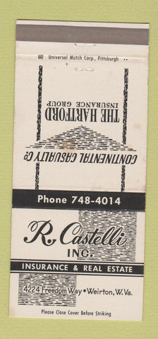 Matchbook Cover - R Castelli Insurance Real Estate Weirton WV WEAR 30 Strike