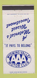 Matchbook Cover - Wyoming Valley Motor Club AAA Wilkes Barre PA 30 Strike