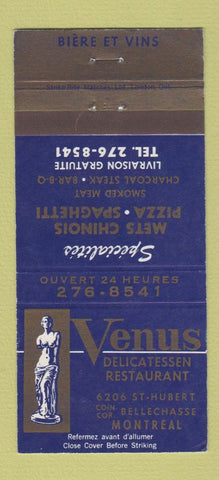 Matchbook Cover - Venus Deli Restaurant Montreal QC 30 Strike