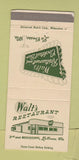 Matchbook Cover - Walt's Restaurant La Crosse WI 30 Strike