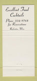 Matchbook Cover - Purple Grapevine Supper Club Rochester WI 30 Strike