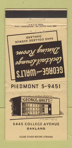 Matchbook Cover - George and Walt's Restaurant Oakland CA WEAR 30 Strike