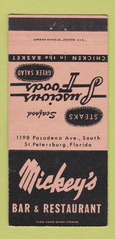 Matchbook Cover - Mickey's Bar and Restaurant St Petersburg FL 30 Strike