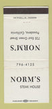 Matchbook Cover - Norm's Steak House Pasadena CA WEAR 30 Strike