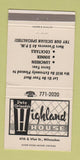 Matchbook Cover - Highland House Milwaukee WI restaurant 30 Strike